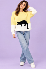 Oversized Yellow Cat Graphic Sweater