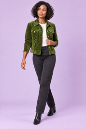 Veste-chemise olive à poches utilitaires | Vue en mouvement | Lounelle Paris