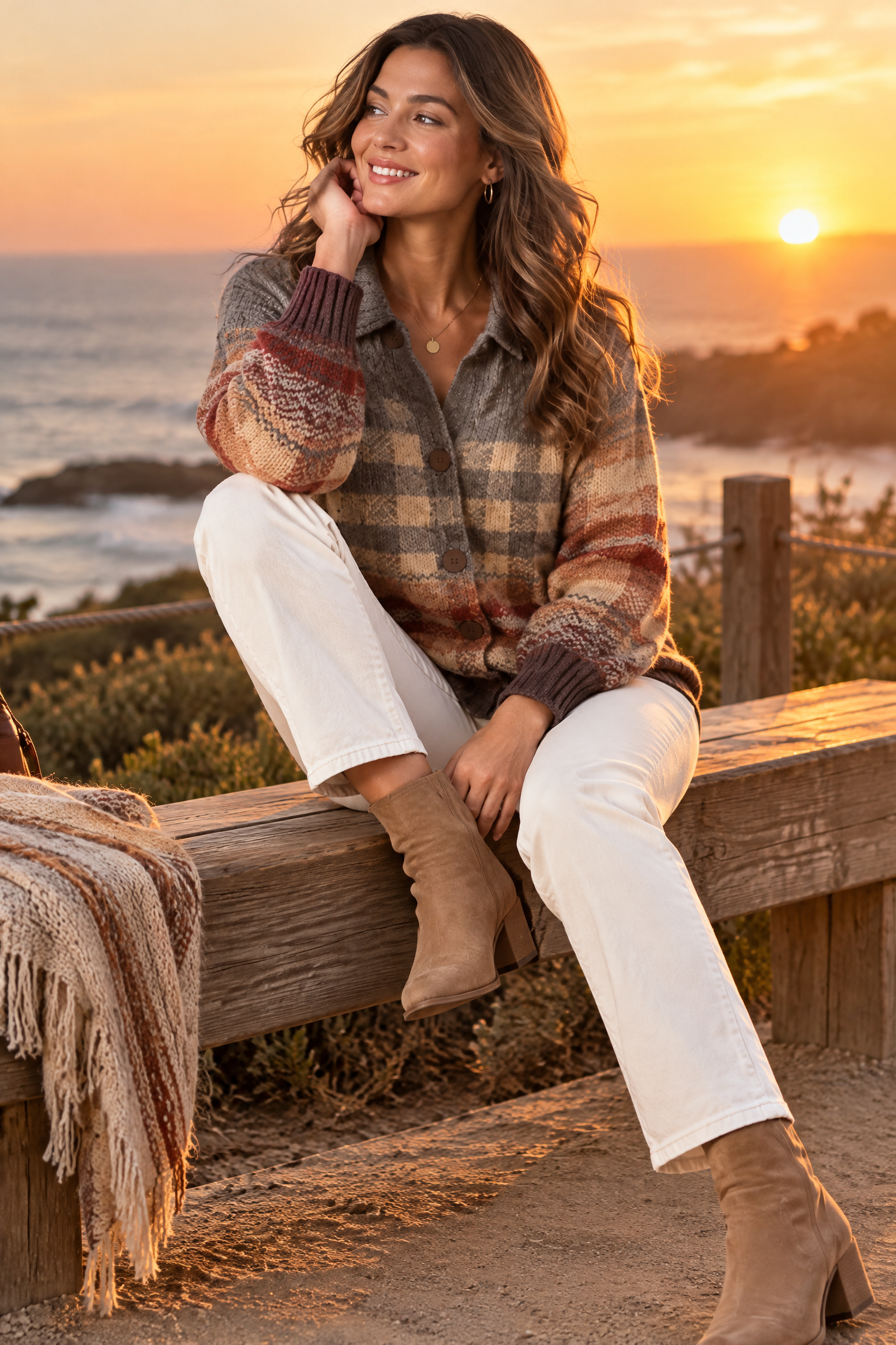 Gilet marron à carreaux avec col | Deuxième photo lifestyle | Lounelle Paris