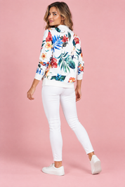 Veste bomber fleurie ajustée blanche | Vue de dos | Lounelle Paris