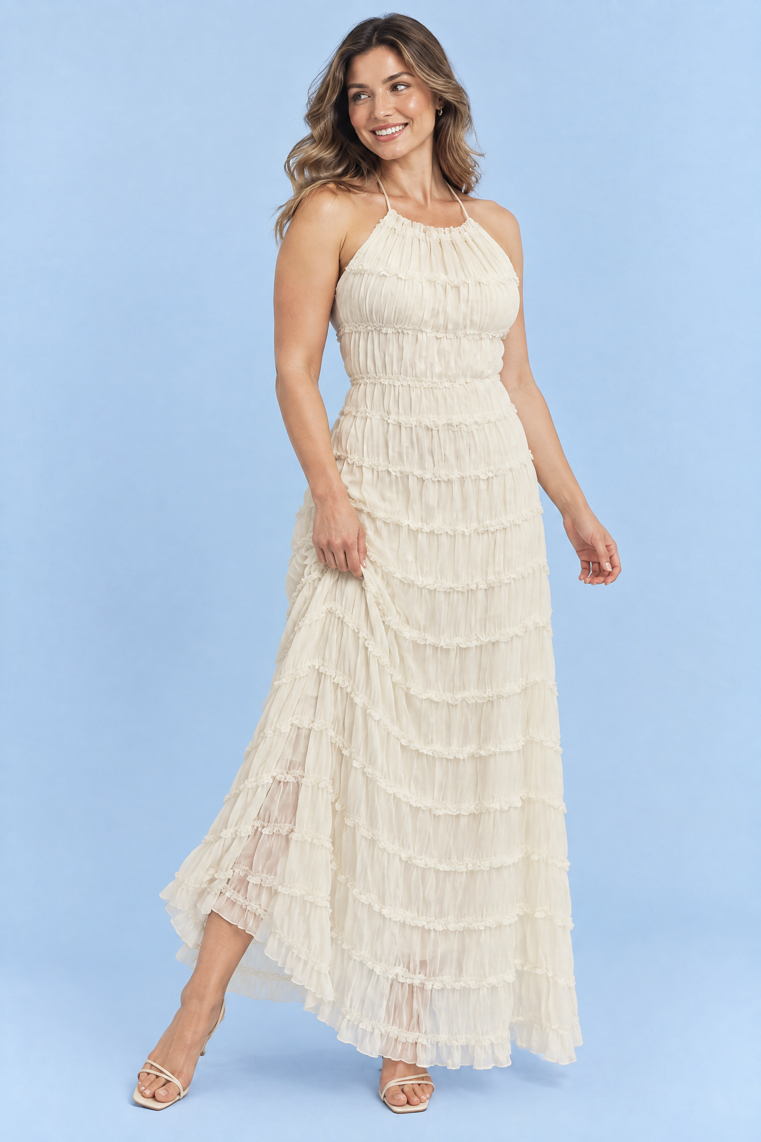 Robe longue plissée écrue | Porté sur une autre silhouette | Lounelle Paris