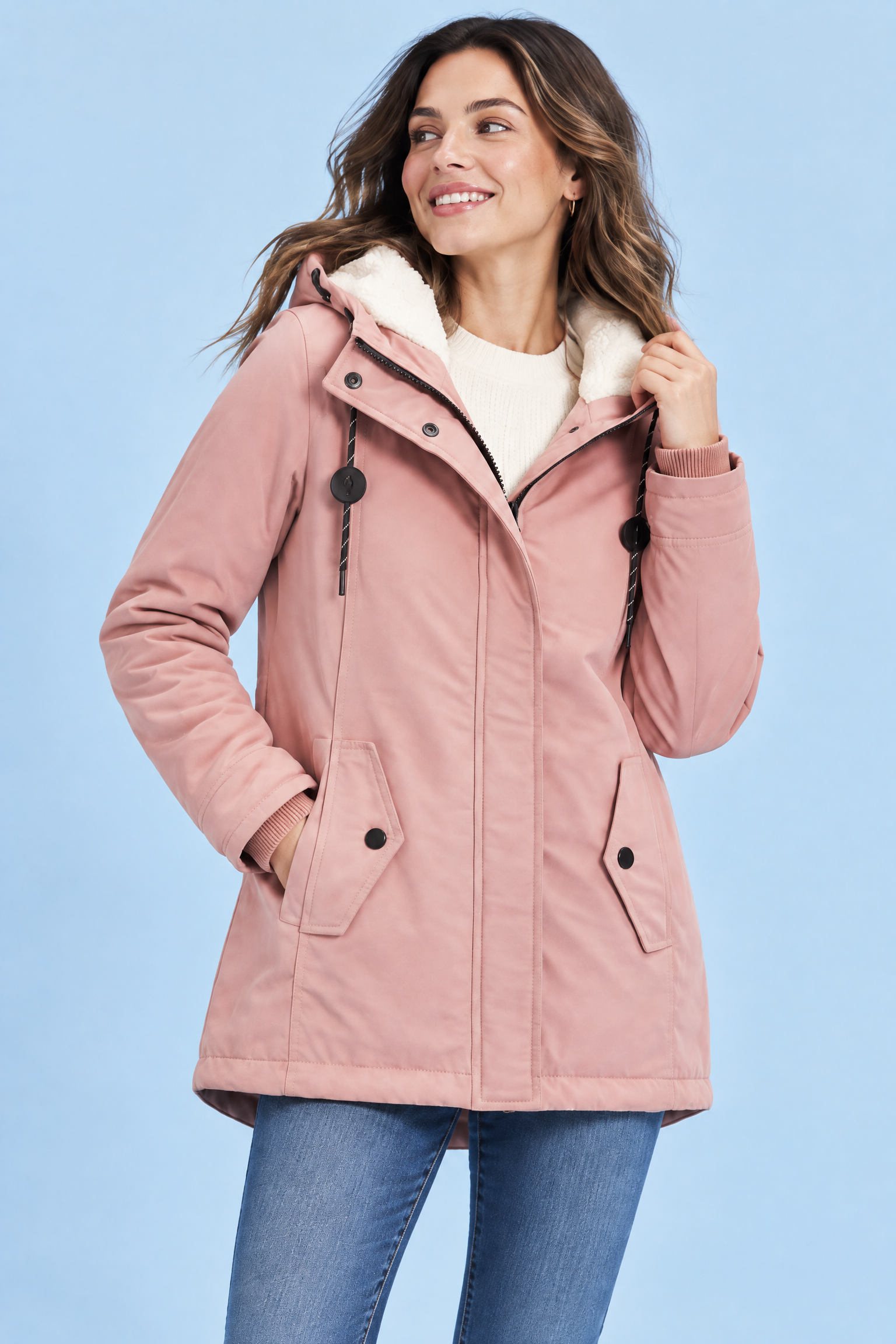 Parka rose oversize à capuche | Vue rapprochée | Lounelle Paris
