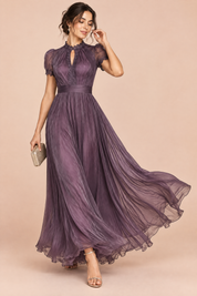 Robe longue violette à volants | Vue en mouvement | Lounelle Paris