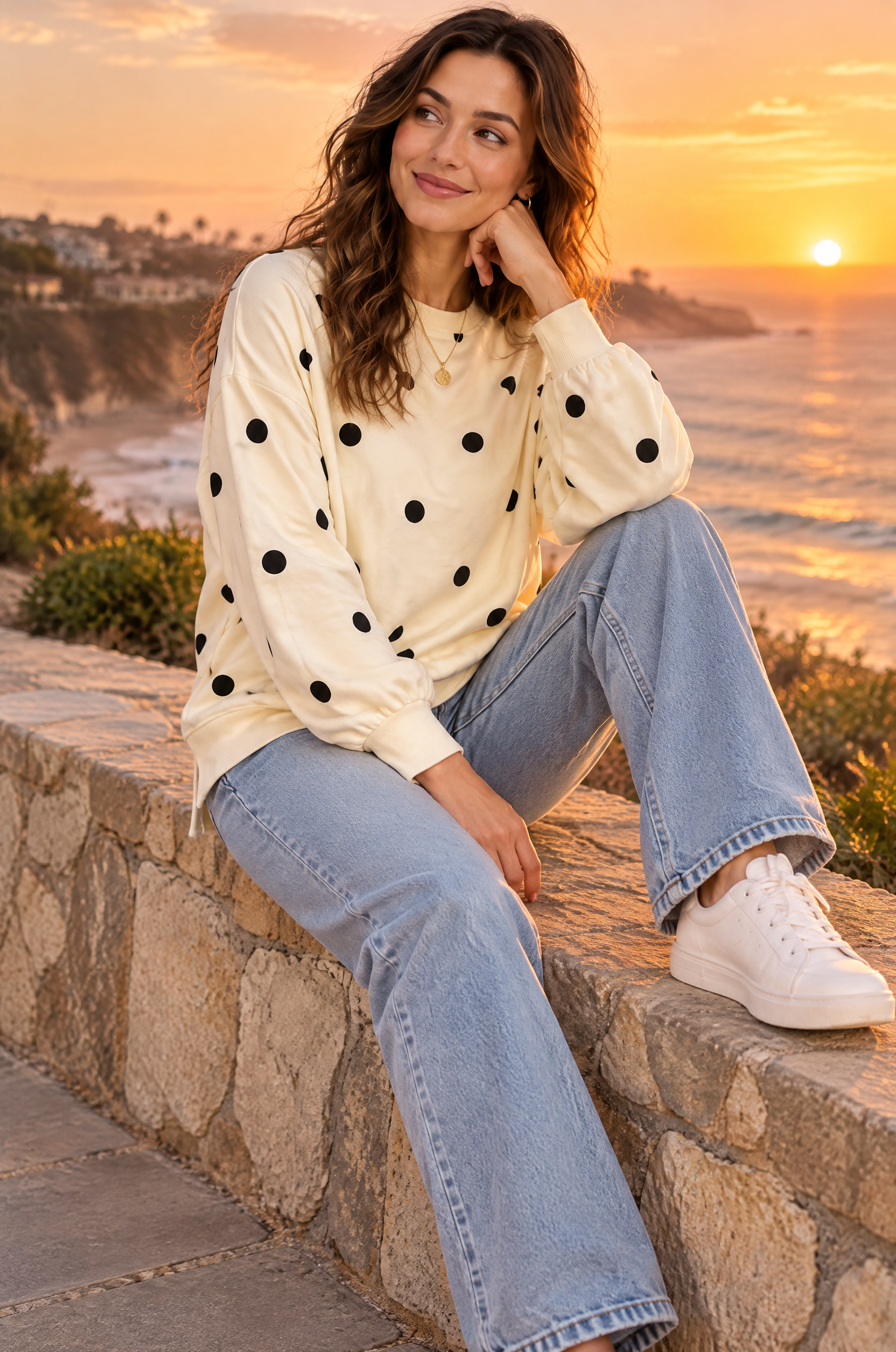 Sweat-shirt oversize écru à pois | Deuxième photo lifestyle | Lounelle Paris