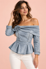 Light Grey Off-Shoulder Peplum Blouse