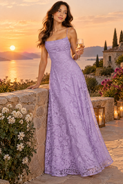 Robe longue fleurie lavande à col bénitier | Deuxième photo lifestyle | Lounelle Paris