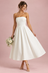 White Bandeau Skater Midi Dress
