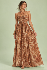 Halter Cut-Out Maxi Dress Brown