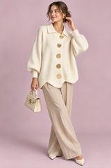 Oversized Cream Collared Cardigan