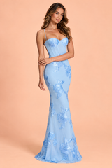 Blue Floral Embroidered Maxi Dress