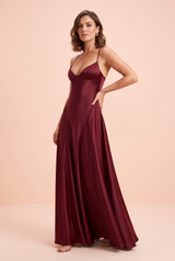 V-Neck Satin Maxi Dress Burgundy