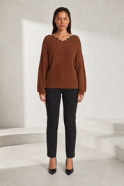 Pull col V à dentelle | Lounelle Paris