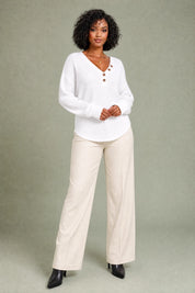 Pull col V maille gaufrée | Variante Blanc | Lounelle Paris
