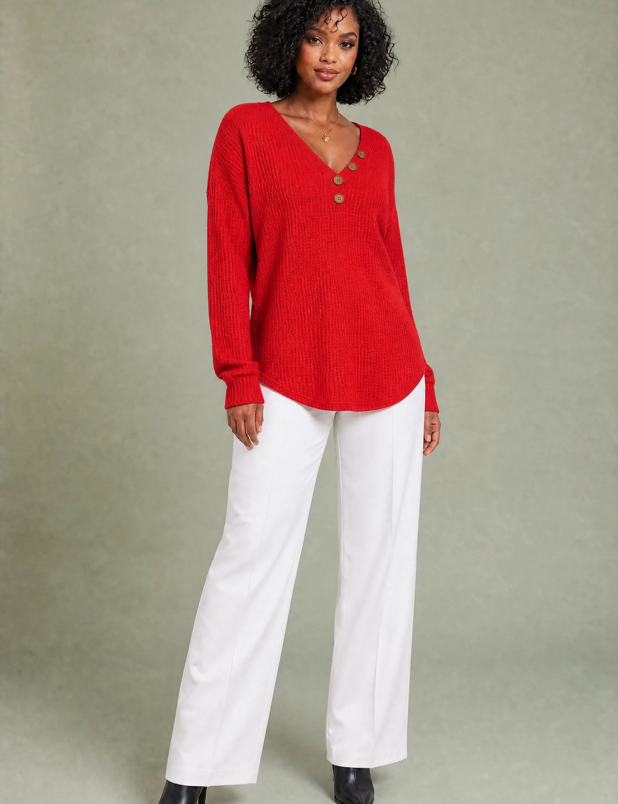 Pull col V maille gaufrée | Variante Rouge | Lounelle Paris