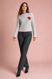 Pull gris col montant motif cœur | Vue en mouvement | Lounelle Paris