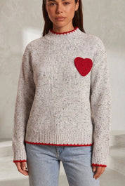 Pull gris col montant motif cœur | Lounelle Paris