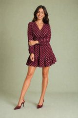 Polka Dot V-Neck Long-Sleeve Tiered Mini Dress