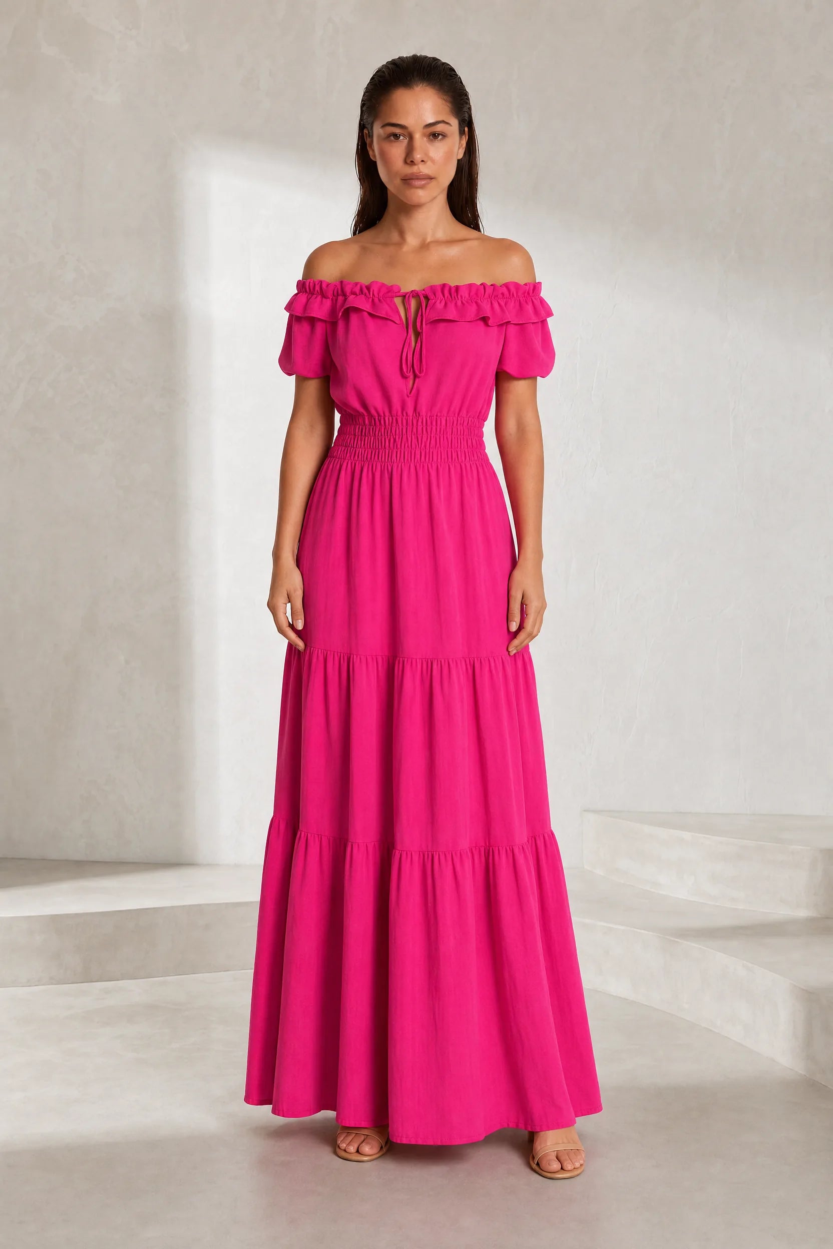 Robe à volants épaules dénudées | Lounelle Paris