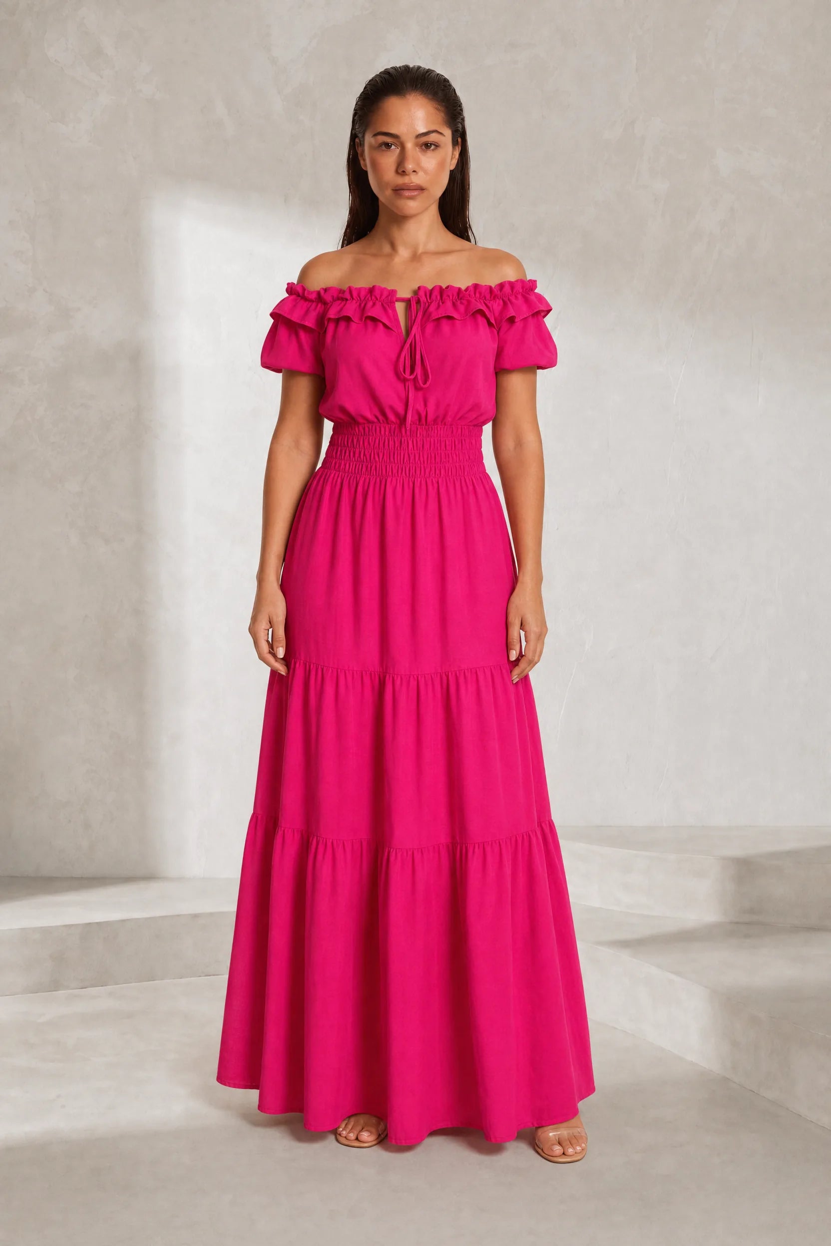 Robe à volants épaules dénudées | Lounelle Paris