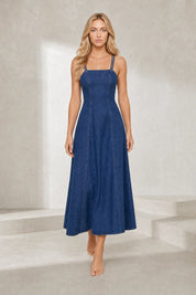 Robe bleue fines bretelles évasée | Lounelle Paris