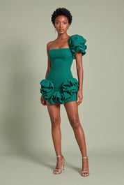 Robe bustier asymétrique volantée | Variante Vert | Lounelle Paris