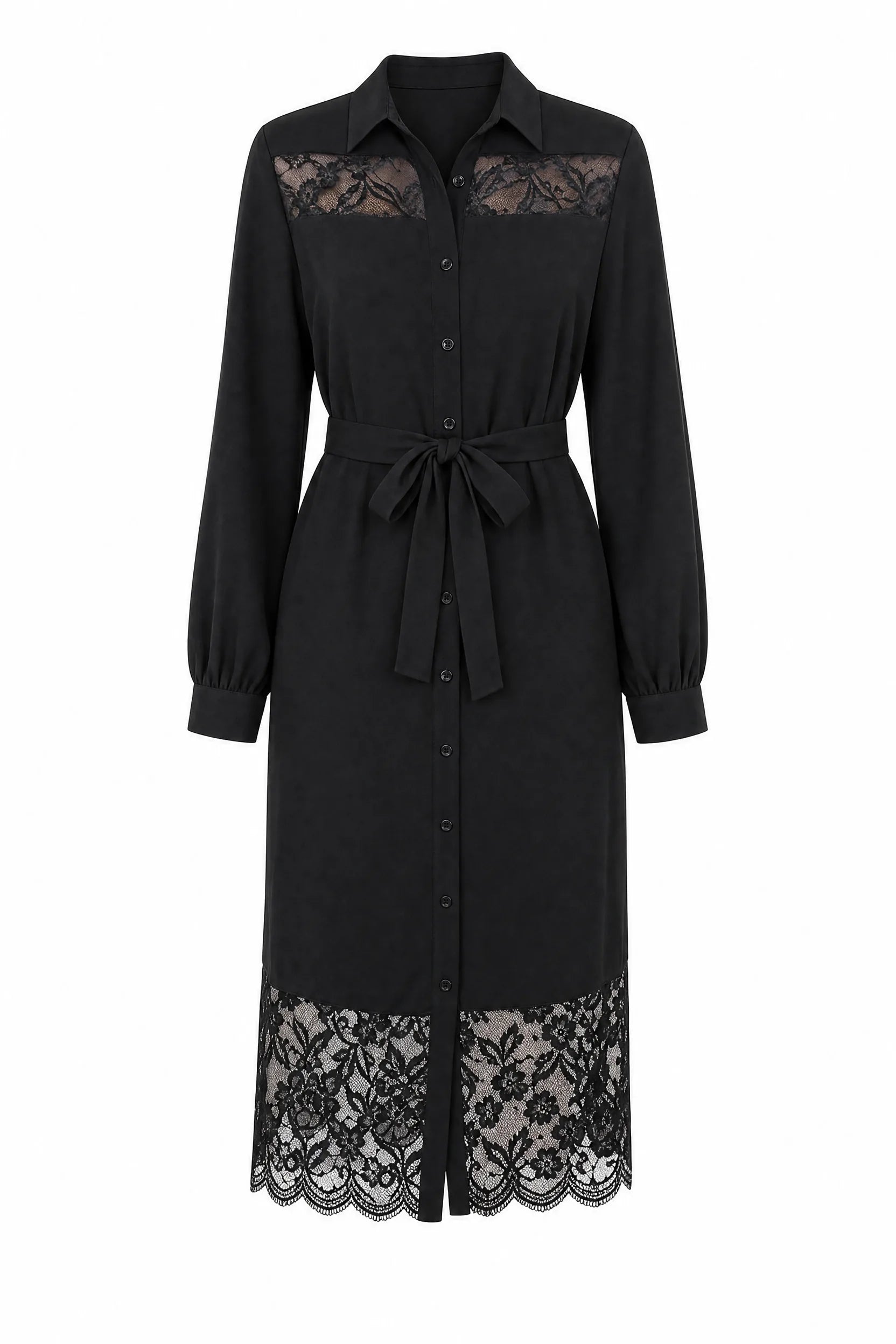 Robe chemise noire à dentelle | Lounelle Paris