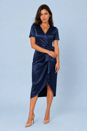 Robe col V à nœud | Variante Bleu marine | Lounelle Paris