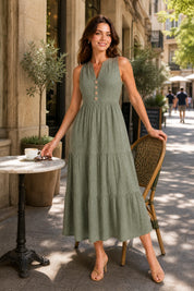 Robe col V à volants | Variante Vert - Lifestyle | Lounelle Paris