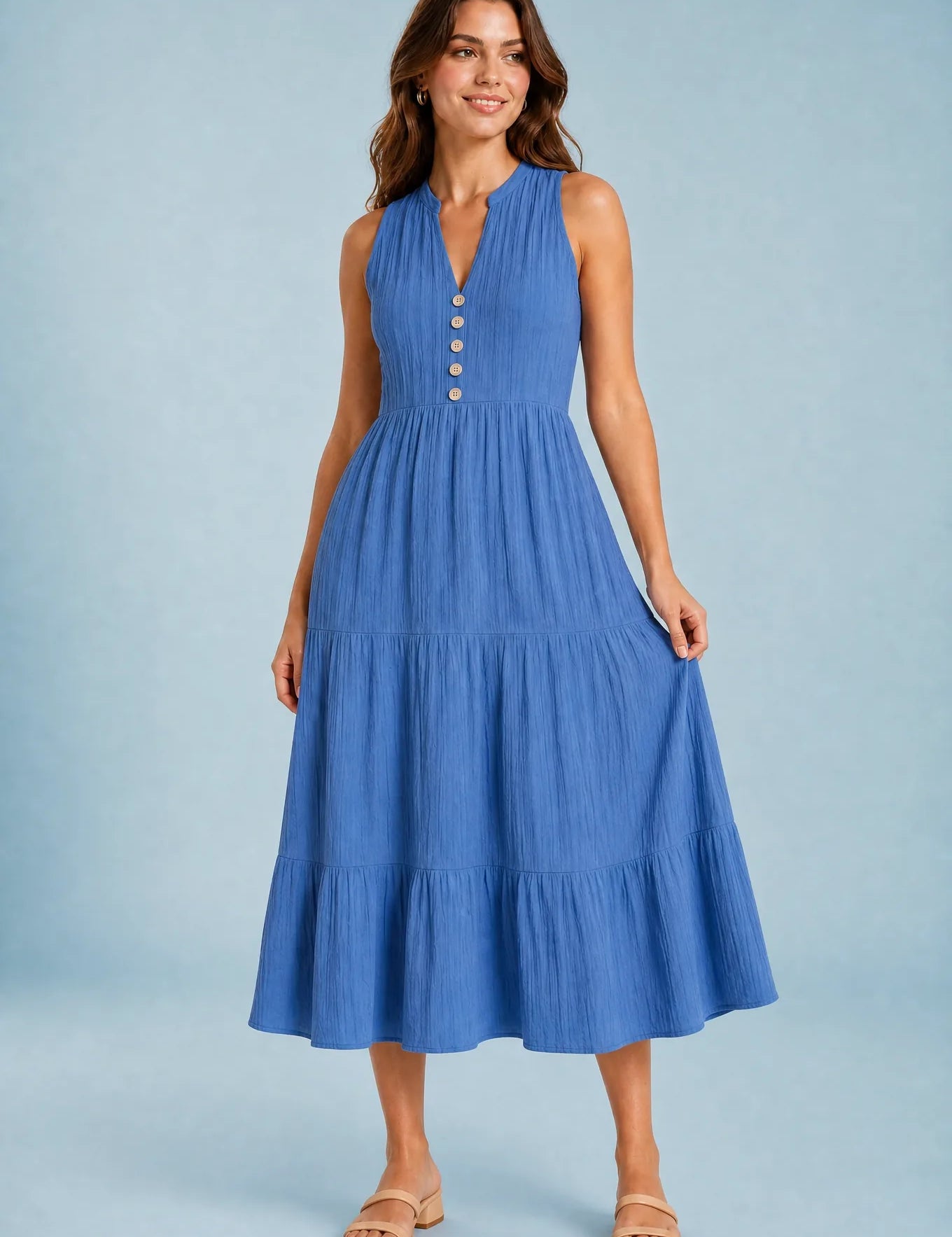 Robe col V à volants | Variante Bleu | Lounelle Paris