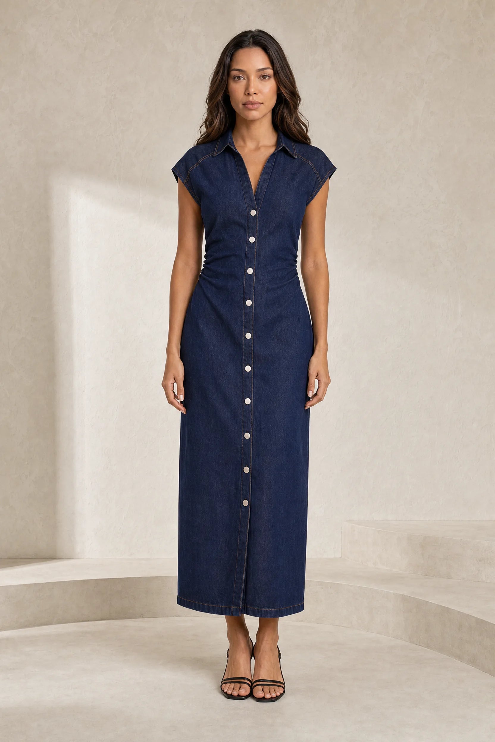 Robe en jean bleu col chemise | Lounelle Paris