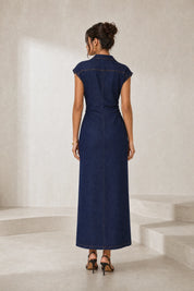 Robe en jean bleu col chemise | Lounelle Paris