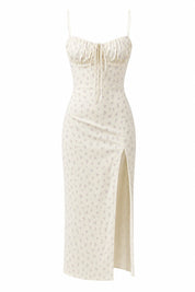 Robe florale fendue à fines bretelles | Lounelle Paris