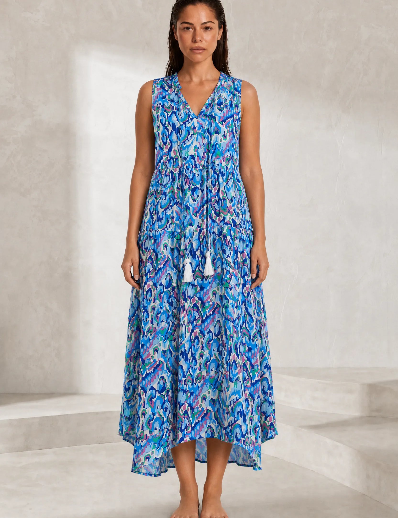 Robe imprimée col V franges | Lounelle Paris