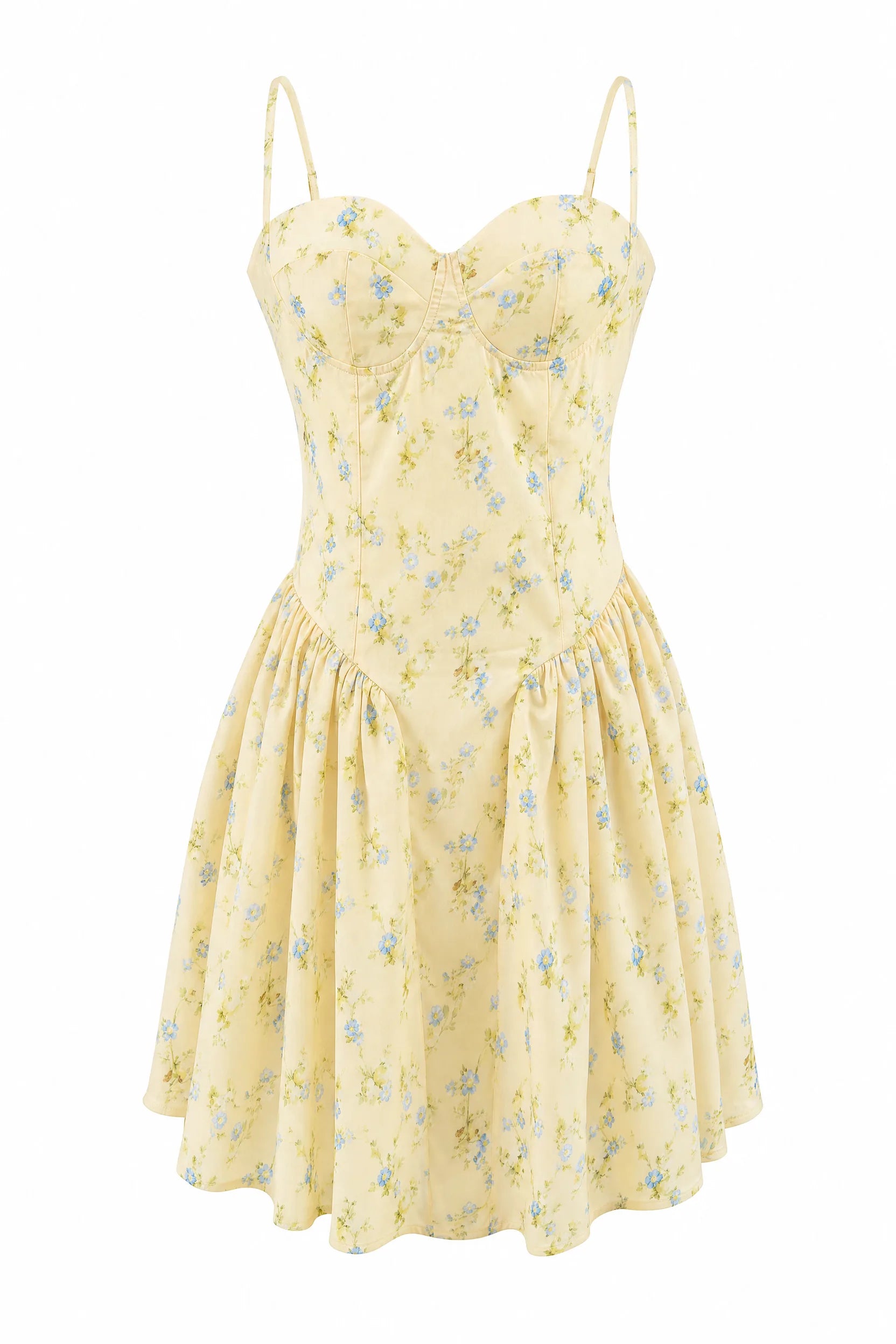 Robe jaune florale à fines bretelles | Lounelle Paris