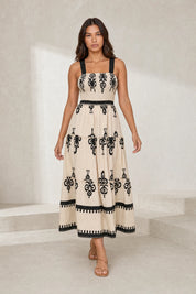 Robe longue abricot imprimée smockée | Lounelle Paris