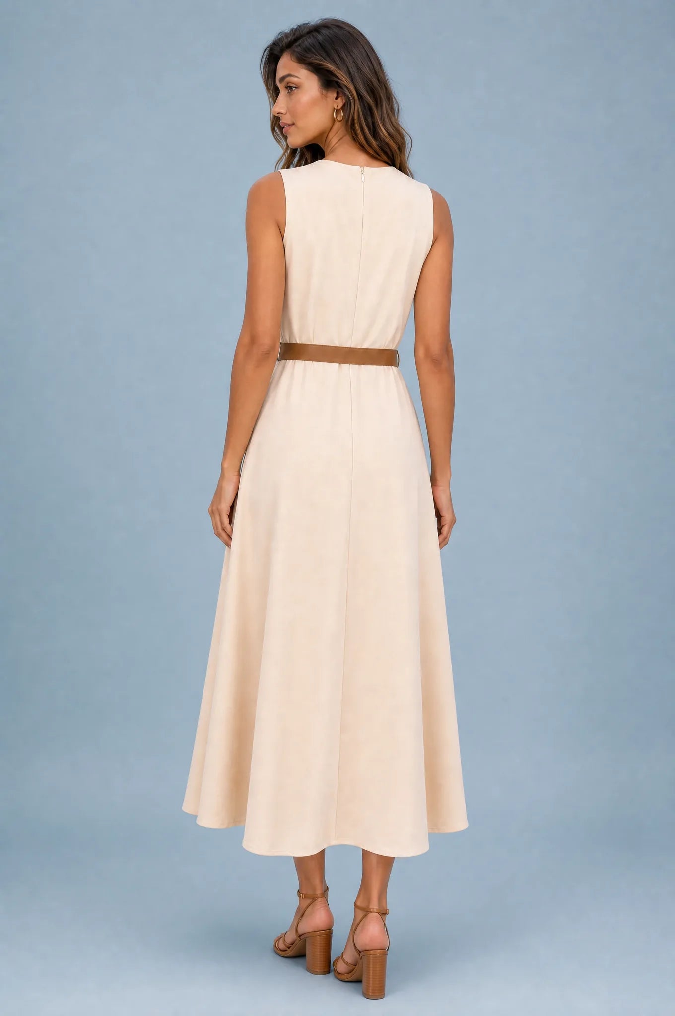 Robe longue abricot sans manches ceinturée | Vue de dos | Lounelle Paris