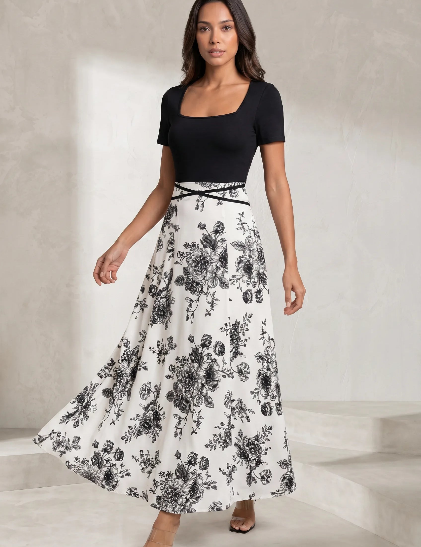 Robe longue bicolore col carré | Lounelle Paris