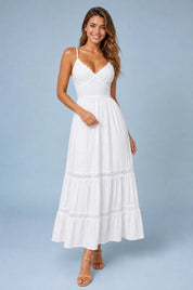 Robe longue blanche dos nu | Vue de face | Lounelle Paris
