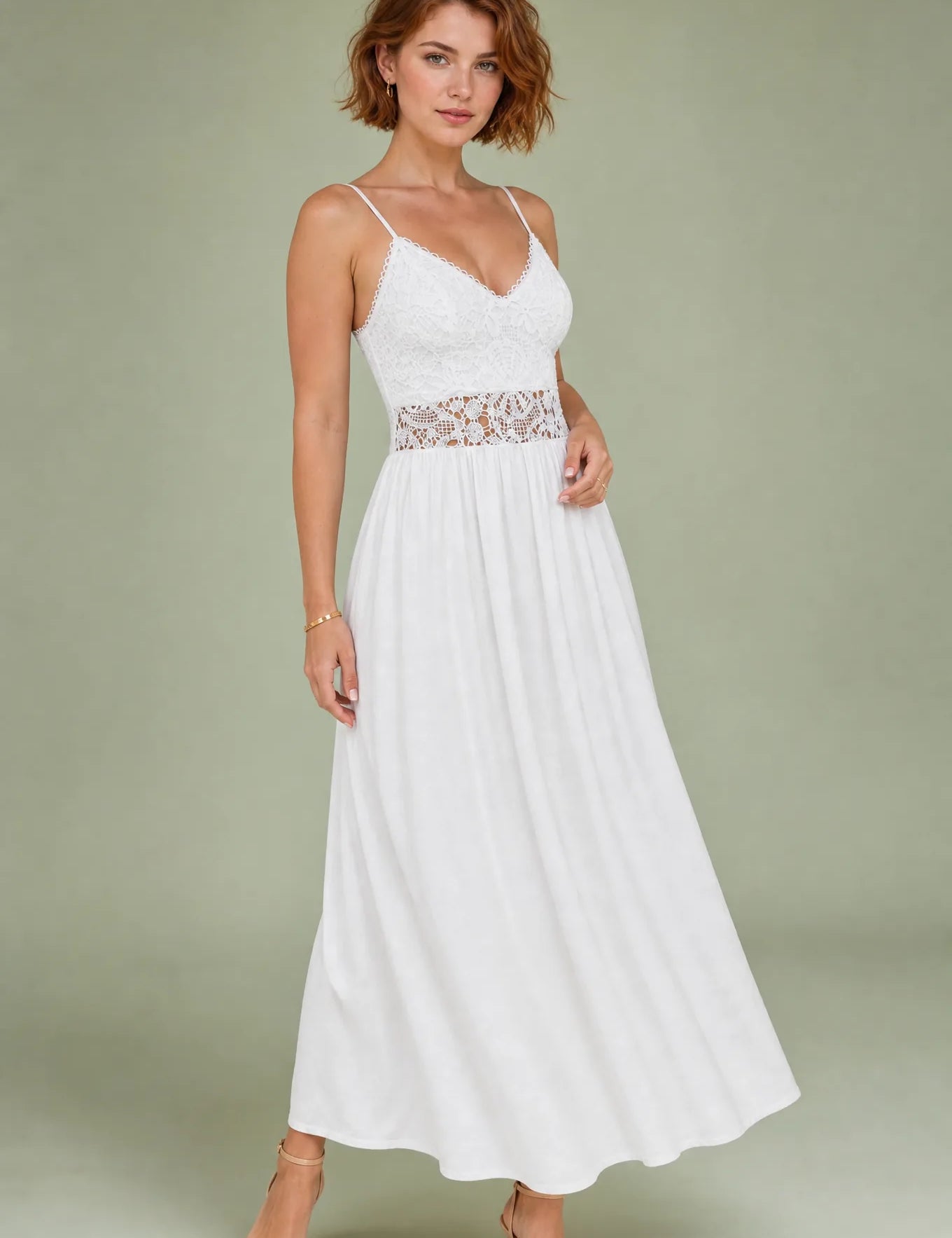 Robe longue blanche en dentelle | Vue de face | Lounelle Paris