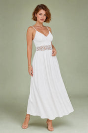 Robe longue blanche en dentelle | Vue de face | Lounelle Paris