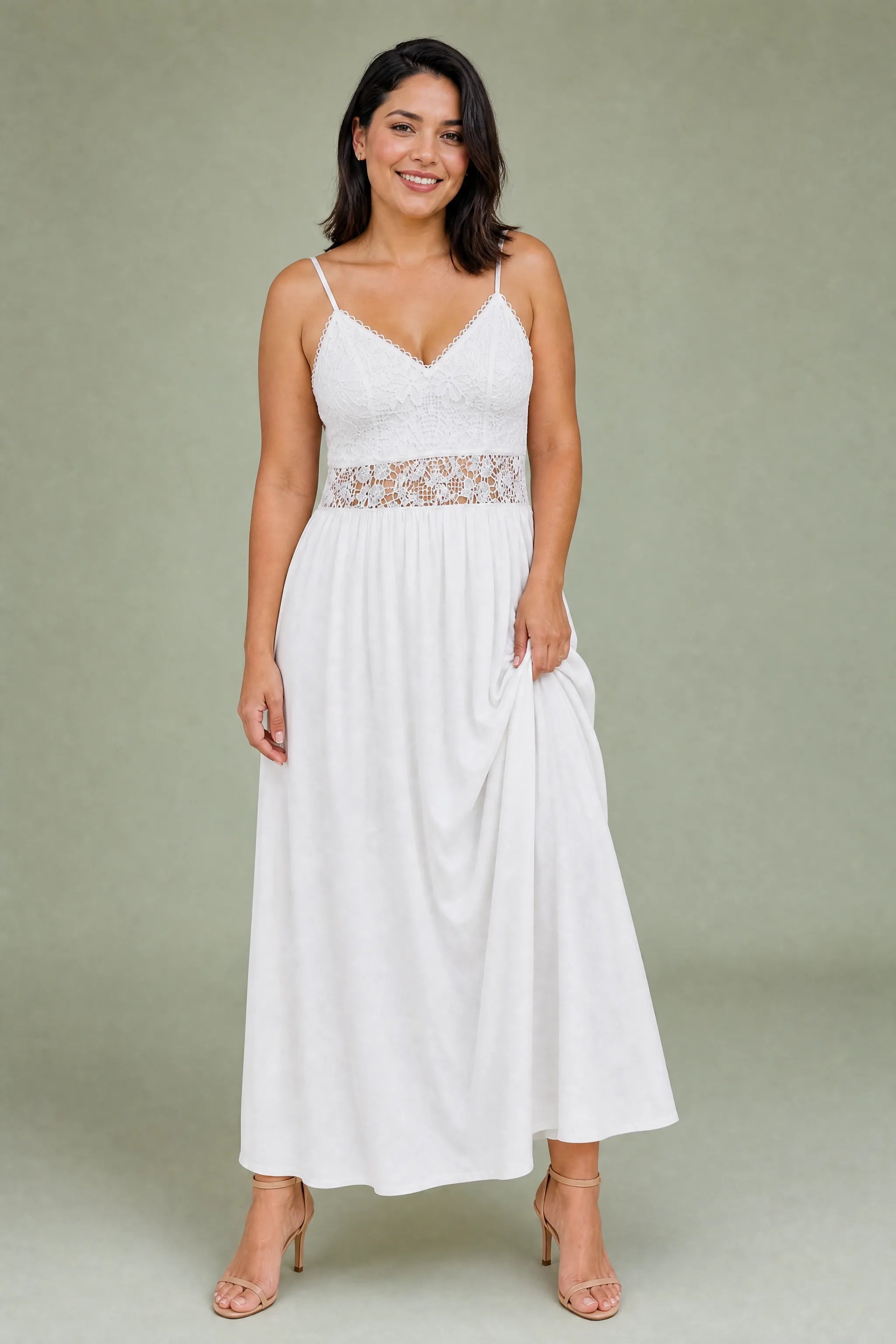 Robe longue blanche en dentelle | Porté sur une autre silhouette | Lounelle Paris