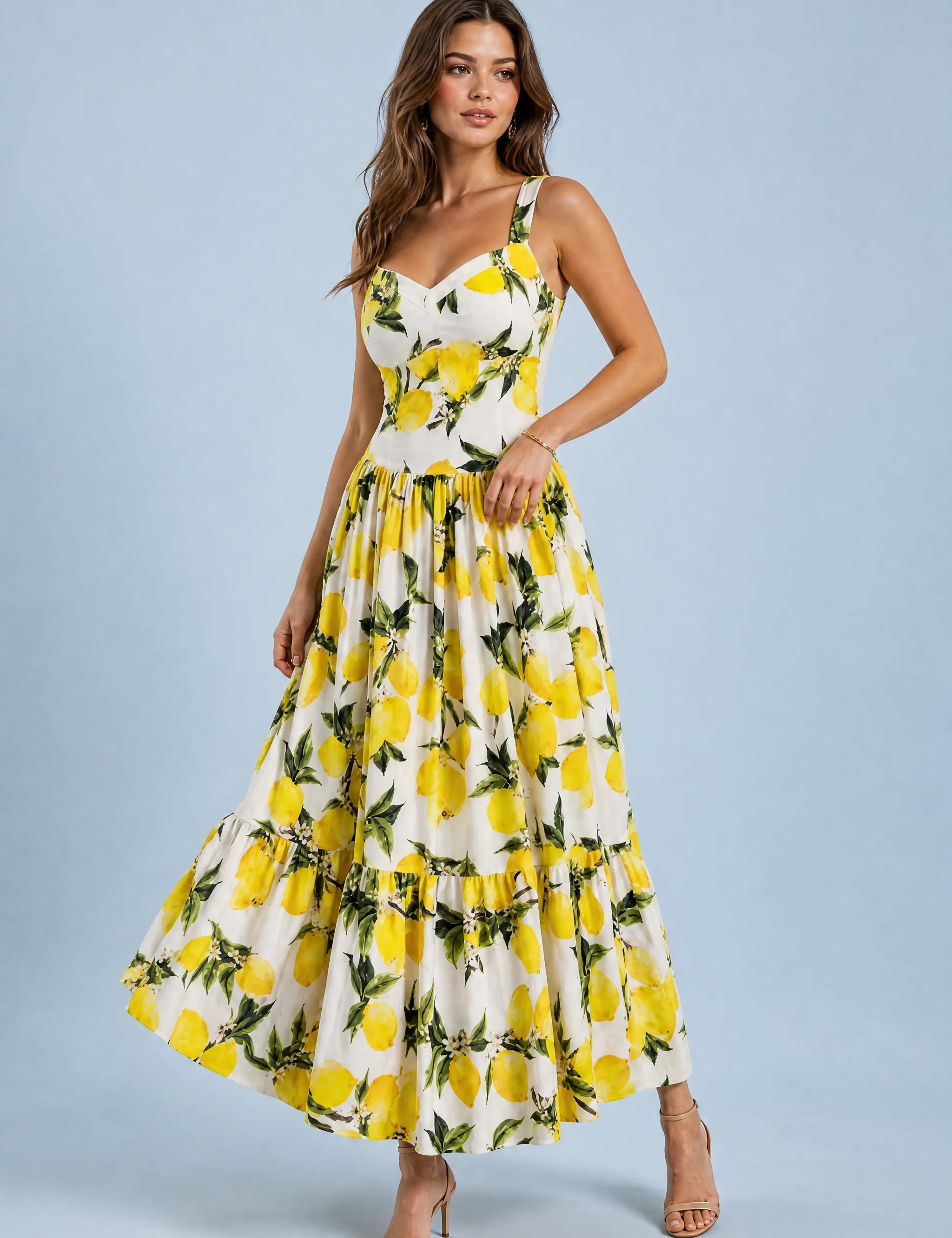 Robe longue blanche imprimée à bretelles | Vue de face | Lounelle Paris