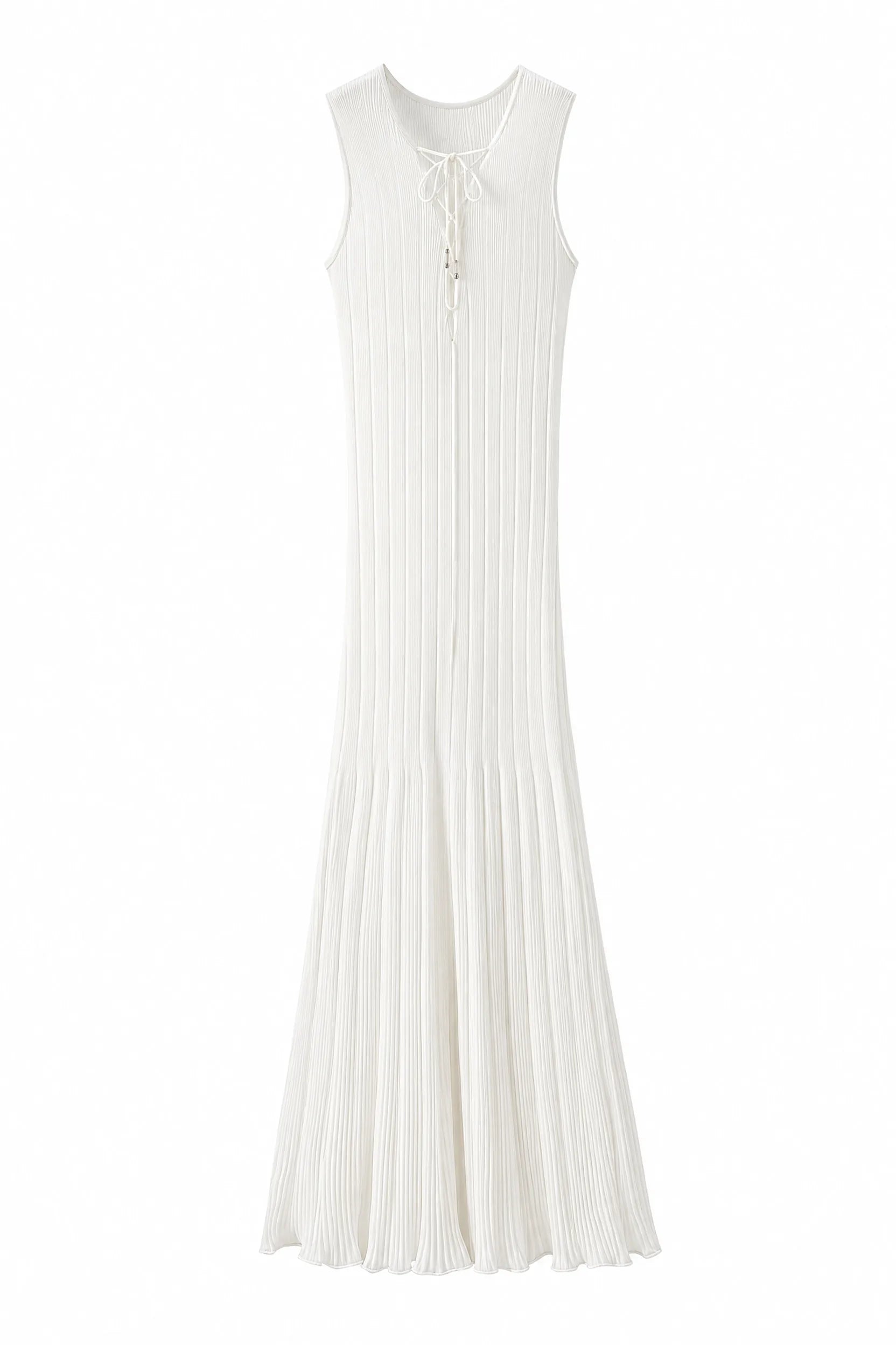 Robe longue blanche plissée col V | Lounelle Paris