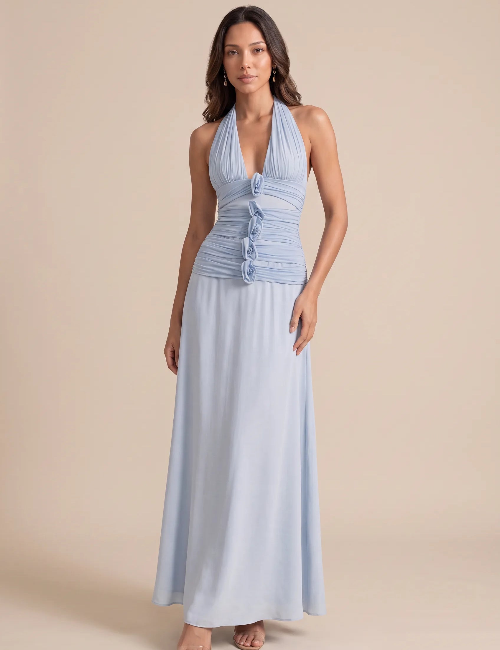 Robe longue bleu clair dos nu | Vue de face | Lounelle Paris