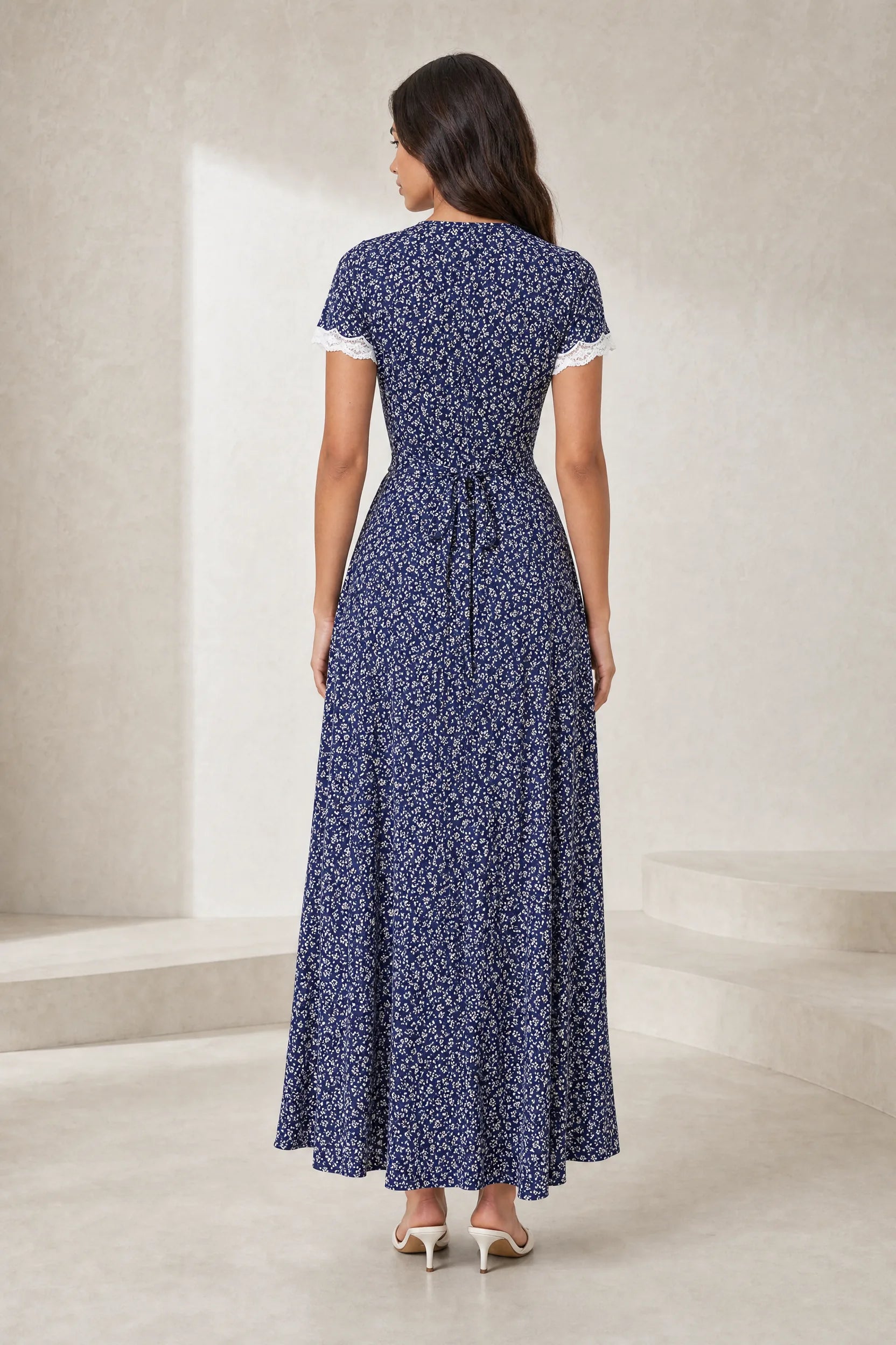 Robe longue bleu marine col V | Lounelle Paris