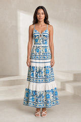 Robe longue bleue à bretelles