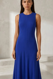 Robe longue bleue fluide sans manches | Lounelle Paris