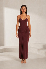 Robe longue bordeaux à fines bretelles | Lounelle Paris