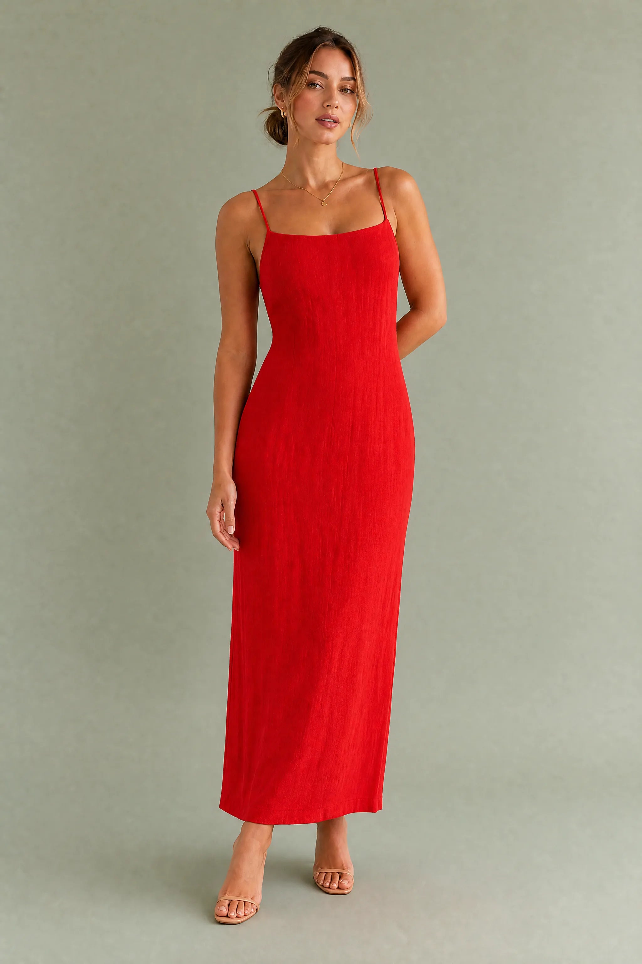 Robe longue bretelles encolure carrée | Variante Rouge | Lounelle Paris
