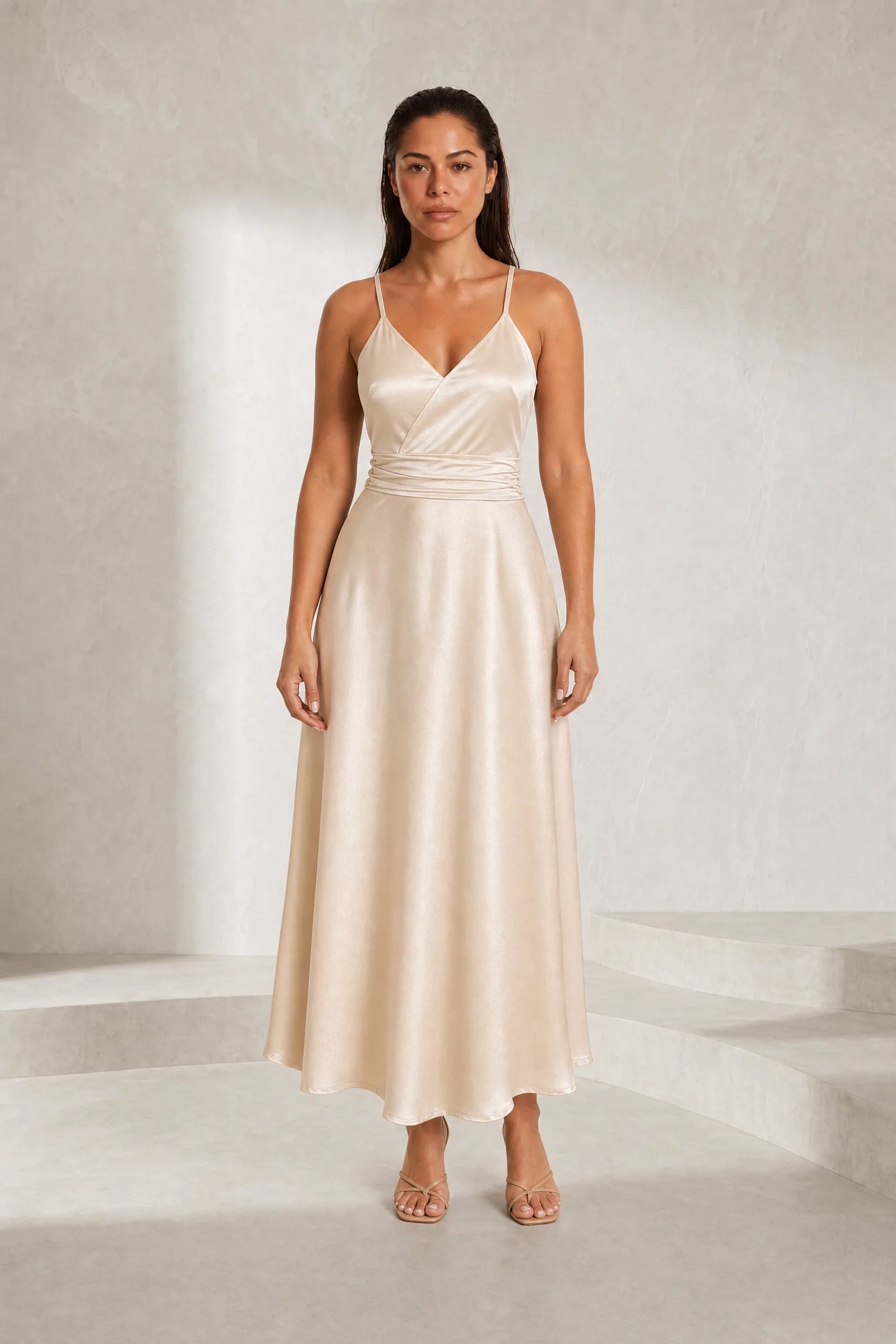 Robe longue champagne fines bretelles | Lounelle Paris